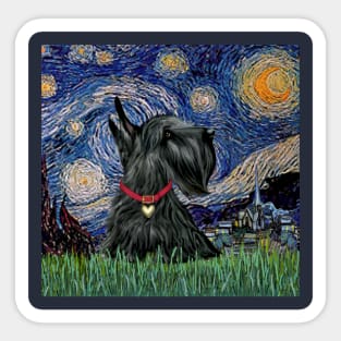 Starry Night Adapted to Include a Black Scottish Terrier Sticker
